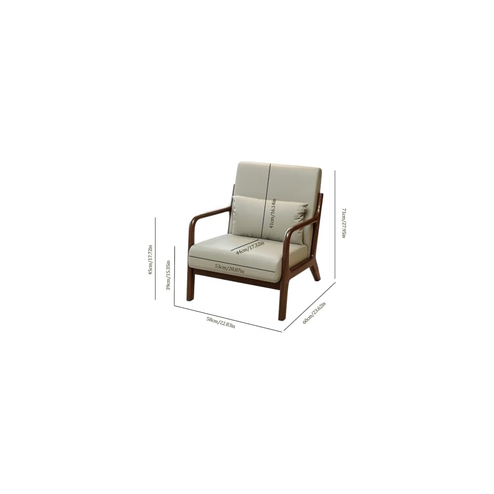 Mid Century Modern PU Chair Wide Curved Armchair Lounge Accent Chair