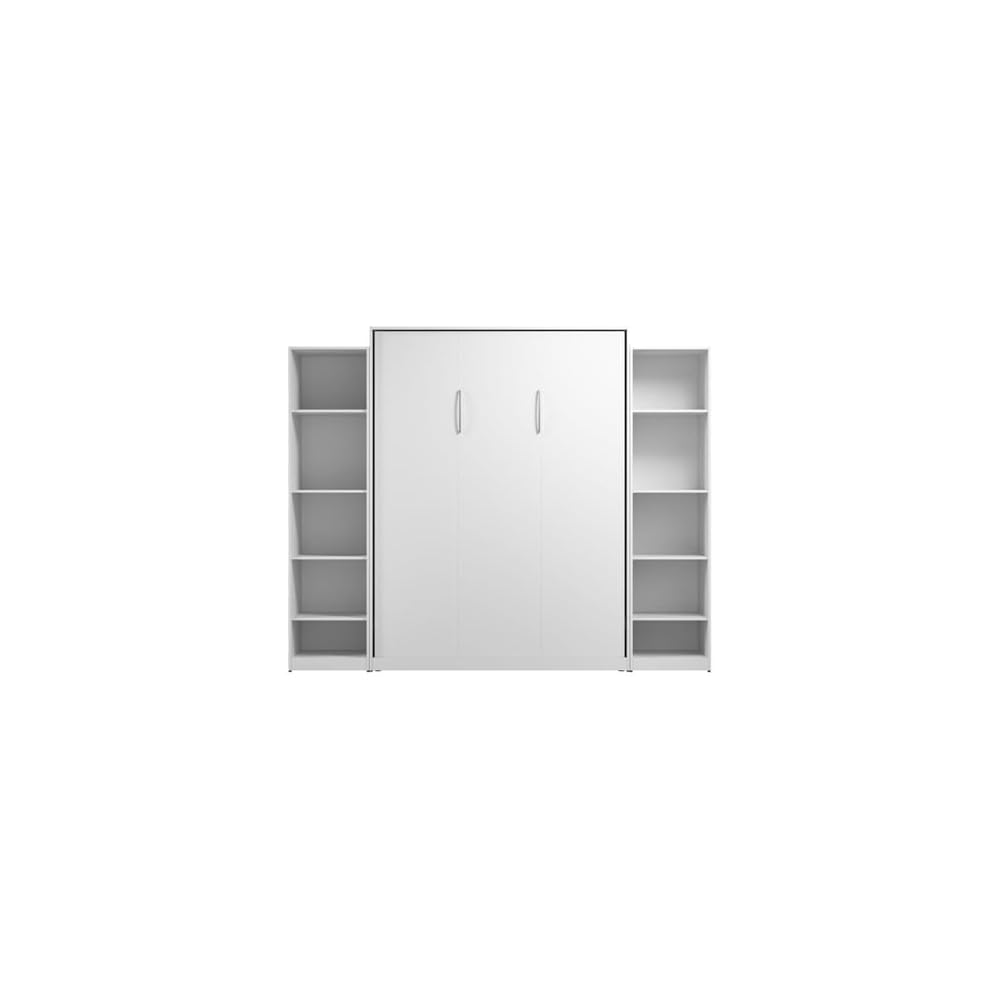 Pemberly Row Queen Murphy Bed with Closet Organizers, Engineered Wood, White Finish, Dual Piston Fold System, Storage Cabinets, Space-Saving Design, 85.63" H x 104.41" W x 91.16" D