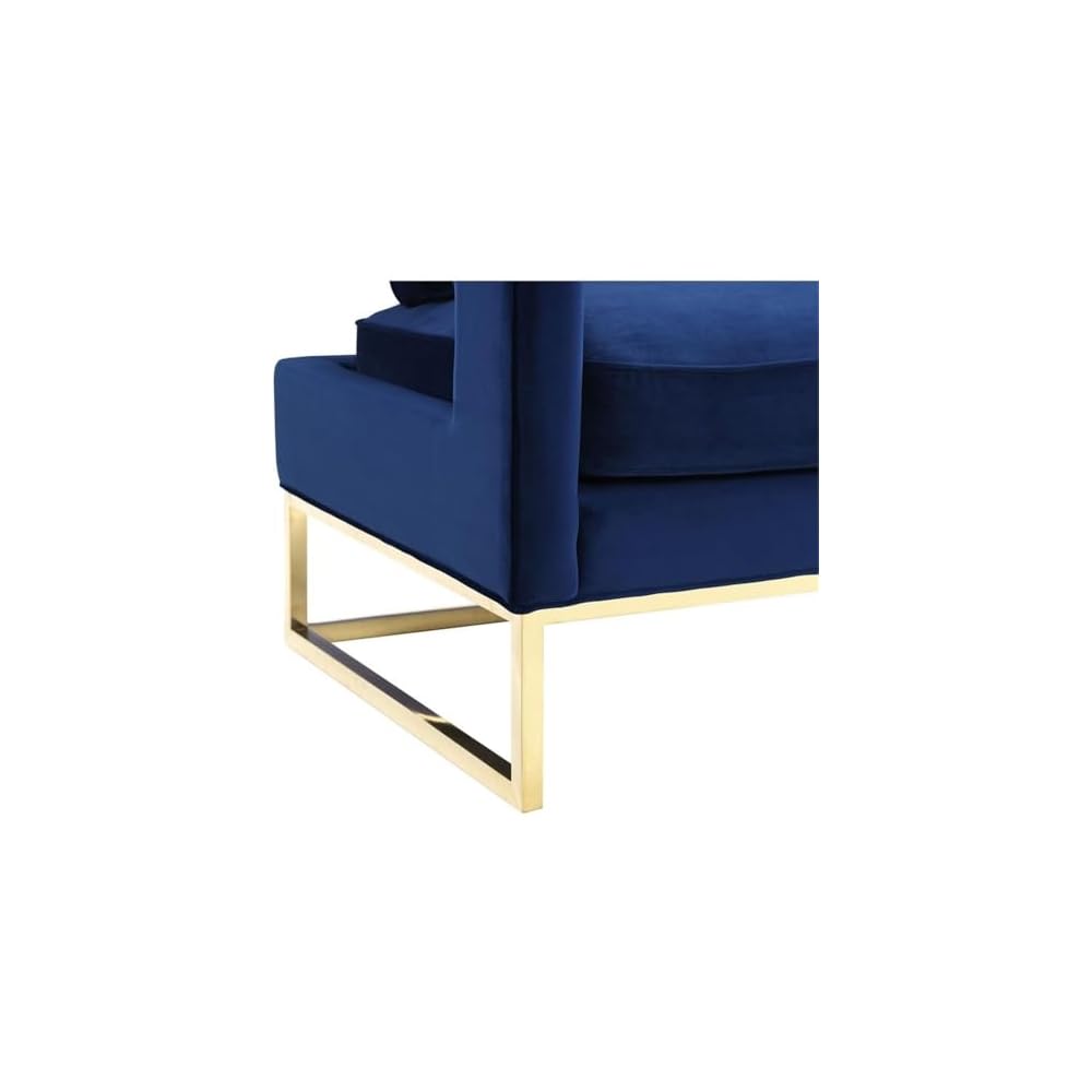 TOV Furniture The Avery Collection Modern Style Living Room Den Leather Upholstered Armchair with Gold Legs, Navy