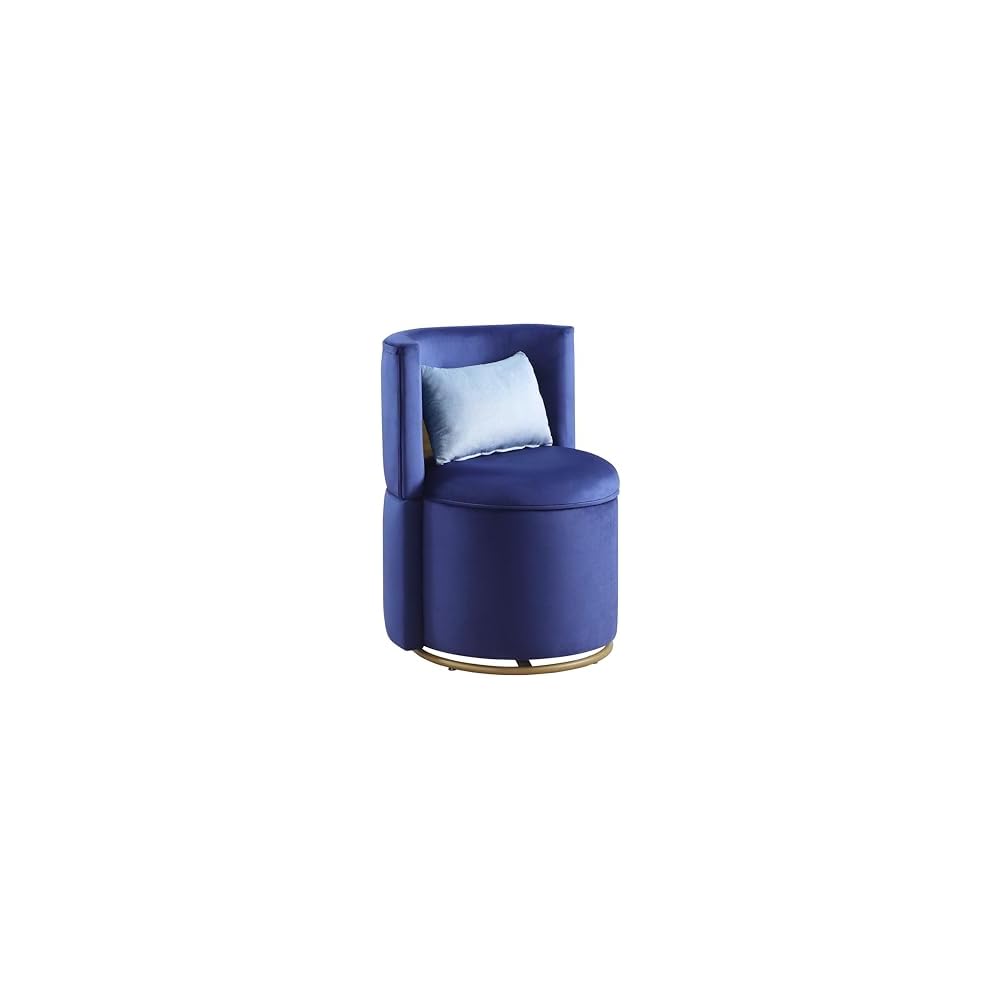 Swivel Accent Chair with Storage Velvet Round Barrel Chair with Metal Base Swivel Lounge Club Chair for Living Room Bedroom Nursery Room Blue