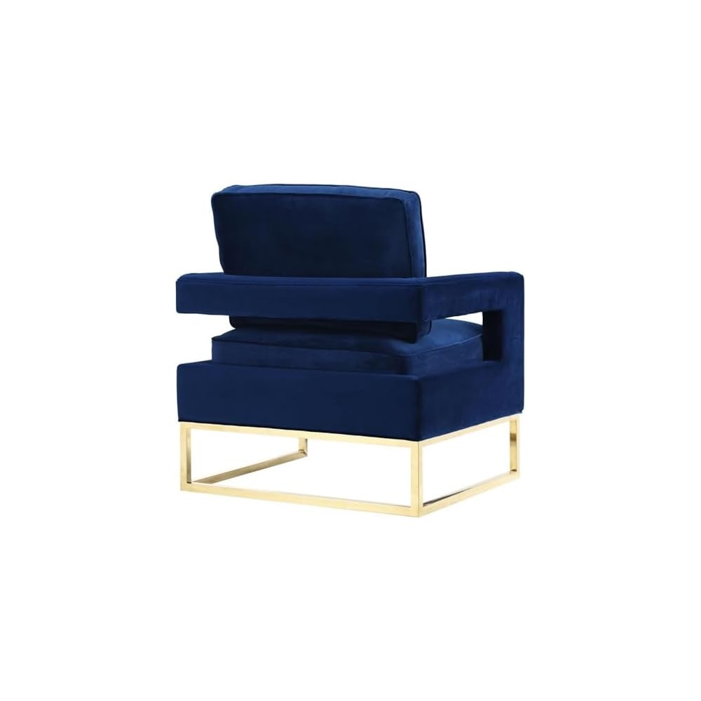 TOV Furniture The Avery Collection Modern Style Living Room Den Leather Upholstered Armchair with Gold Legs, Navy