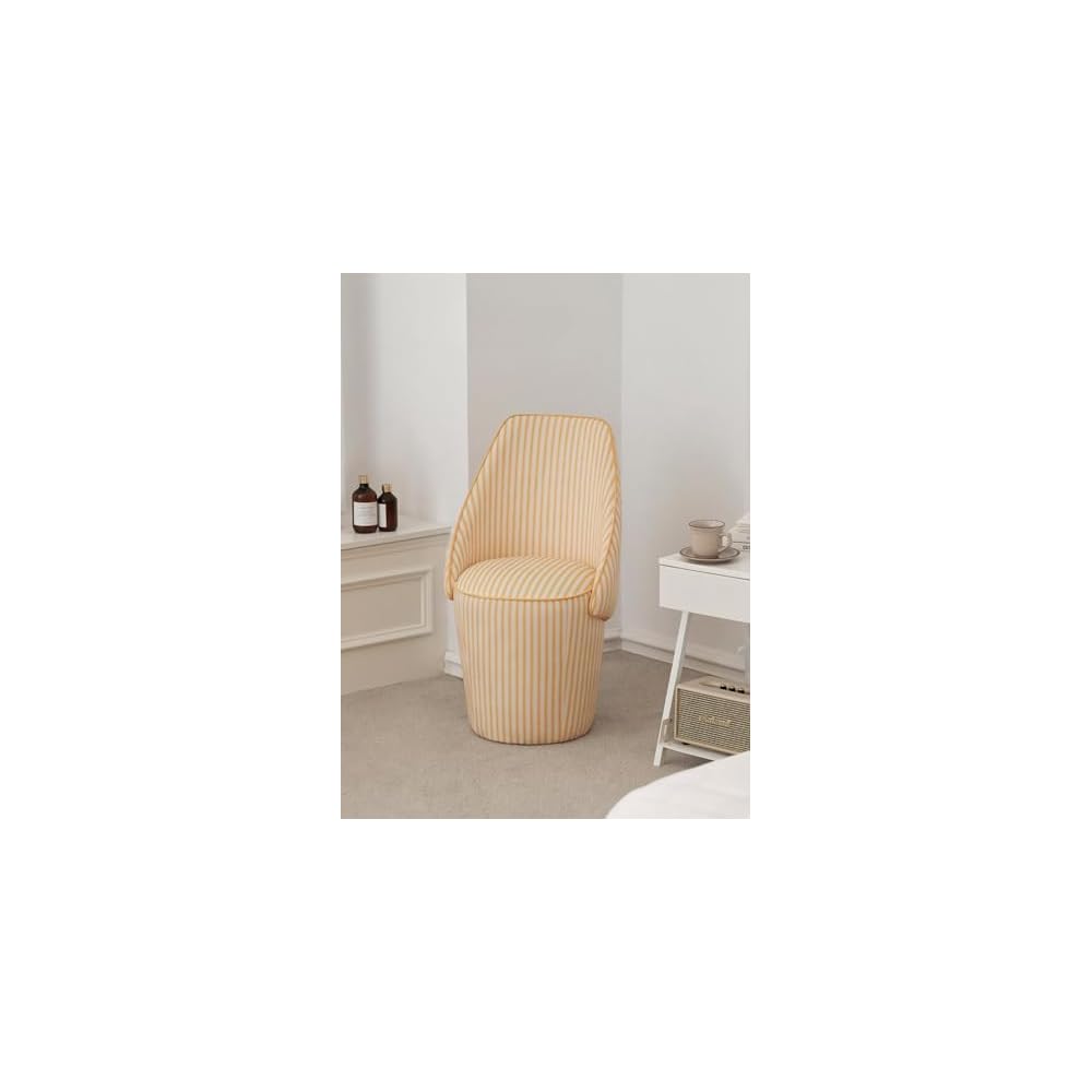 Striped Upholstered Accent Chair, Modern Vanity Chair with Backrest, Red Stripe Fabric Makeup Chair, Compact Lounge Dining Chair for Bedroom Living Room (Yellow)