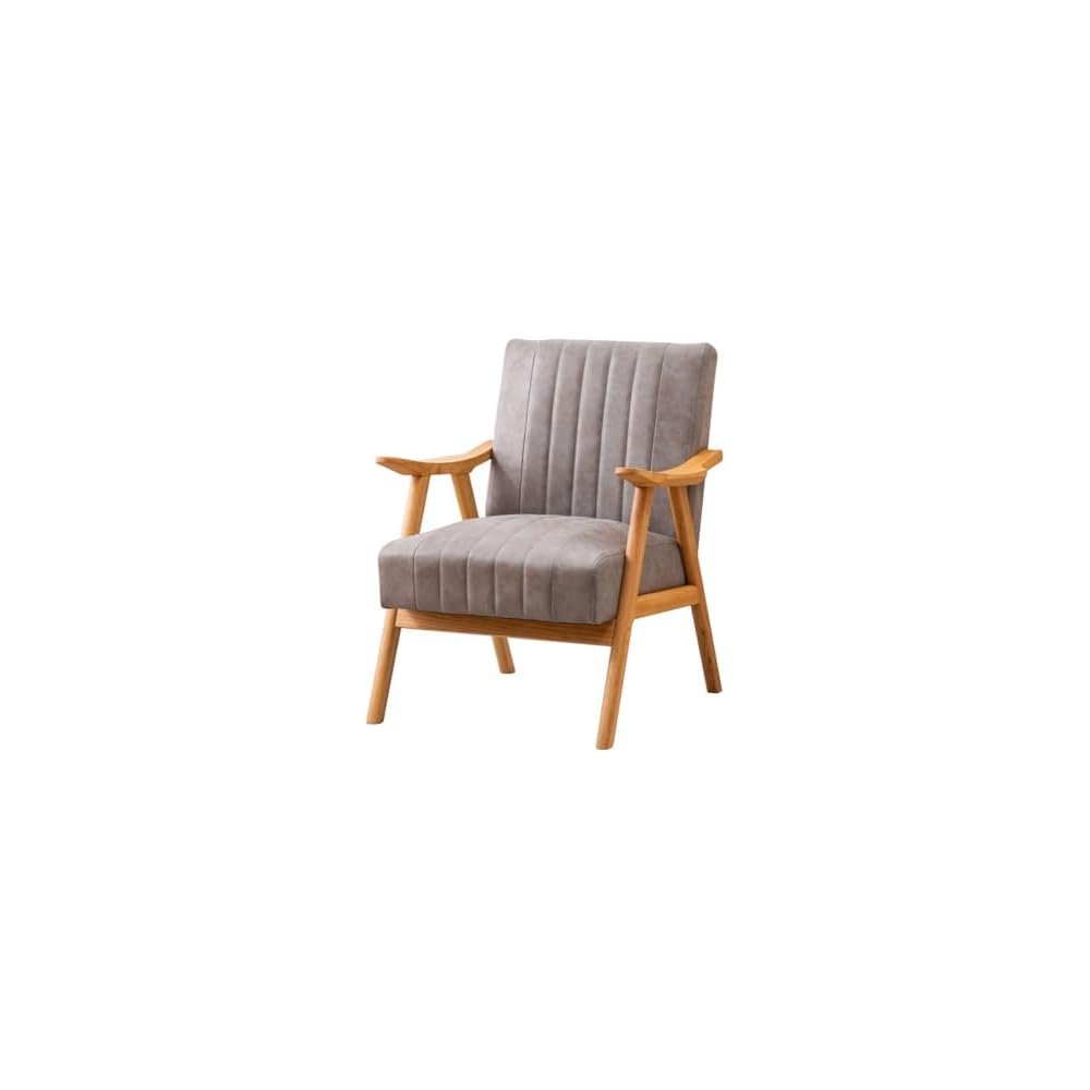 Upholstered Reading Chair Solid Wood Armchair Living Room Single Sofa Lounge Chairs Thick Cushion,Mid-Century Accent Chair with High Back for Waiting Room(/Grey)