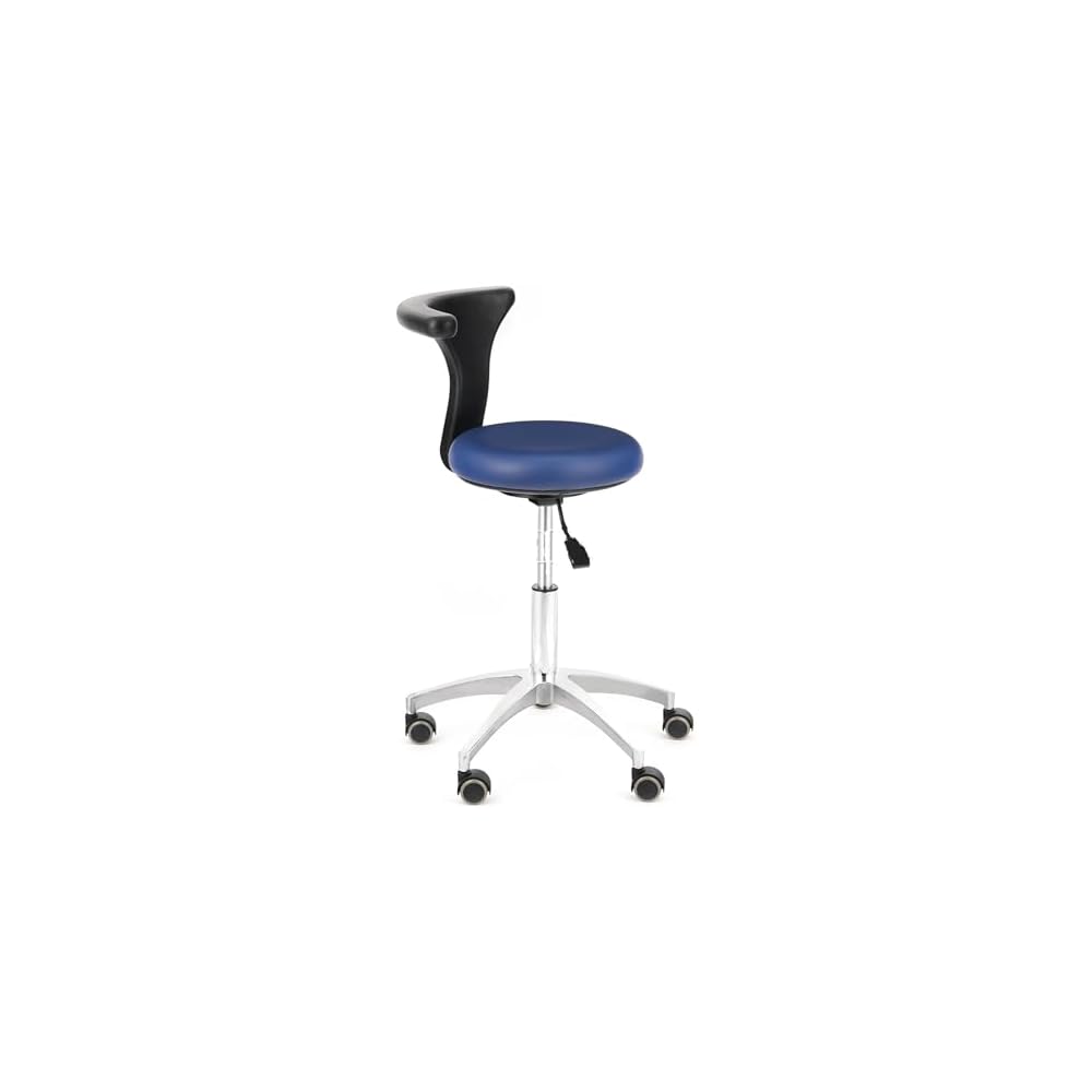 Multi-Purpose Adjustable Rolling Stools Chair Adjustable Mobile Chair Metal Base Portable PU Leather Blue