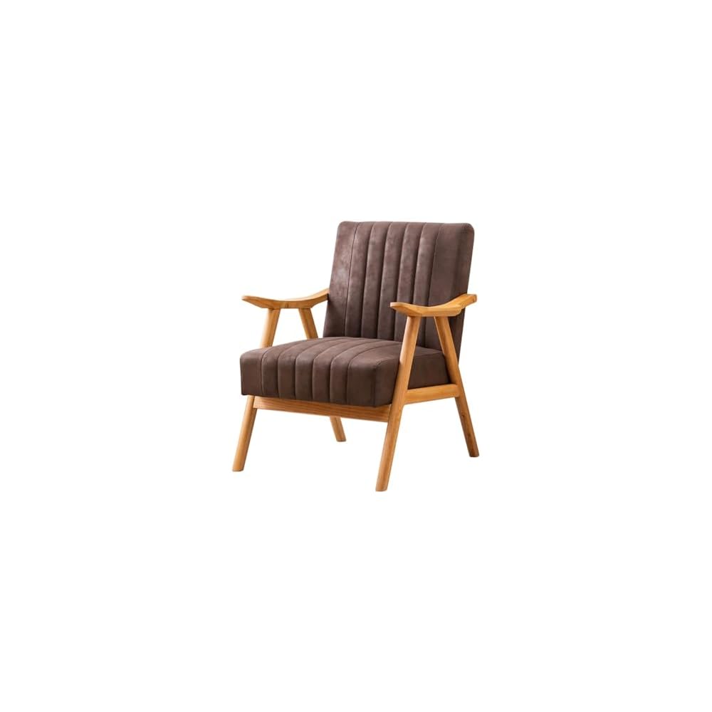 Upholstered Reading Chair Solid Wood Armchair Living Room Single Sofa Lounge Chairs Thick Cushion,Mid-Century Accent Chair with High Back for Waiting Room(/Grey)