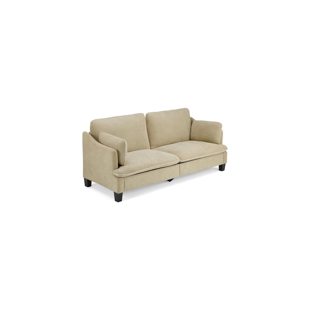VINGLI 84" Extra Deep Seat Sofa Couch, 3 Seater Upholstered Living Room Couches with 2 Piped Seater Cushions, Throw Pillows, Modern Linen Velvet Fabric Sofa for Apartment Bedroom Office