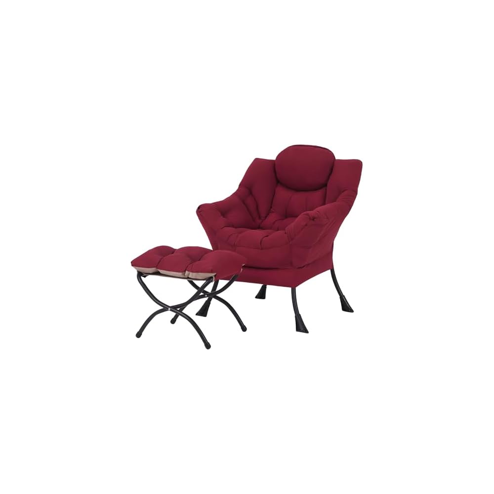 Welnow Lazy Chair with Ottoman, Reading Chair with Footrest,Dark Grey