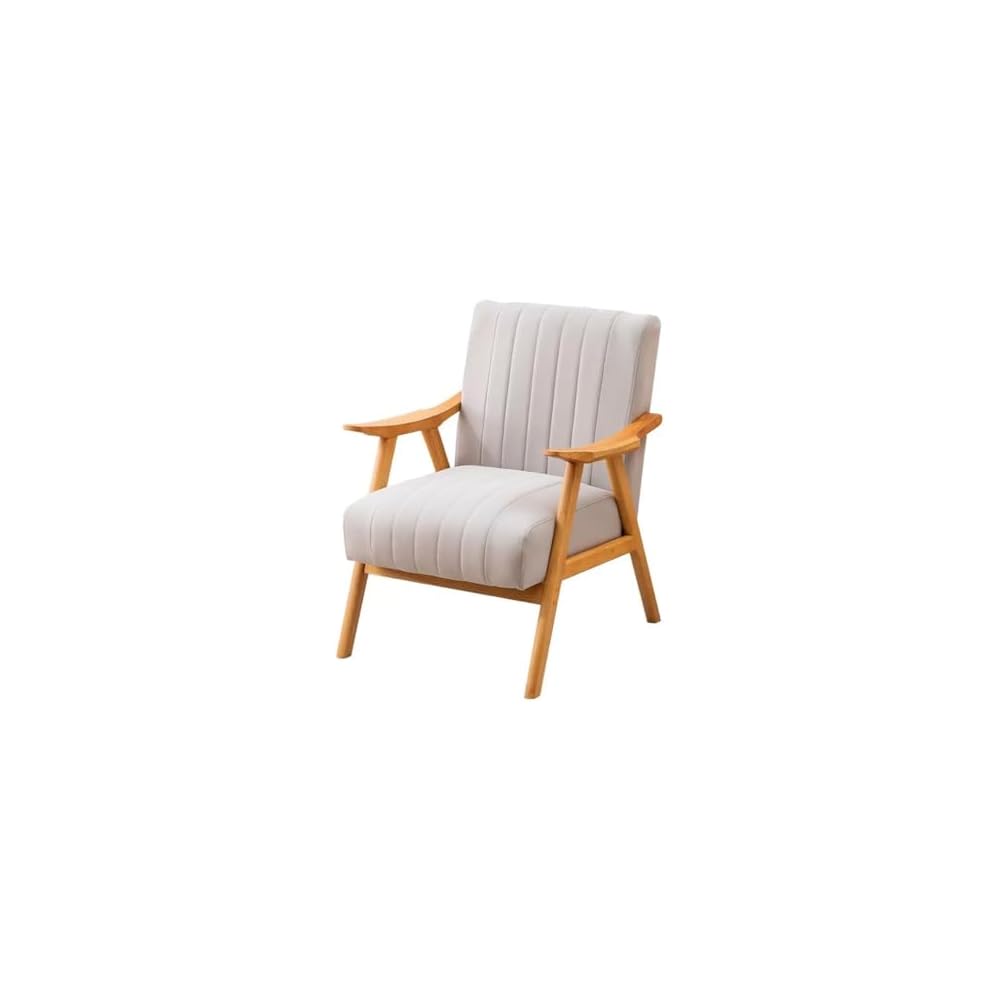 Upholstered Reading Chair Solid Wood Armchair Living Room Single Sofa Lounge Chairs Thick Cushion,Mid-Century Accent Chair with High Back for Waiting Room(/Grey)