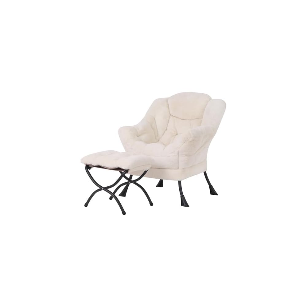 Welnow Lazy Chair with Ottoman, Reading Chair with Footrest,Dark Grey