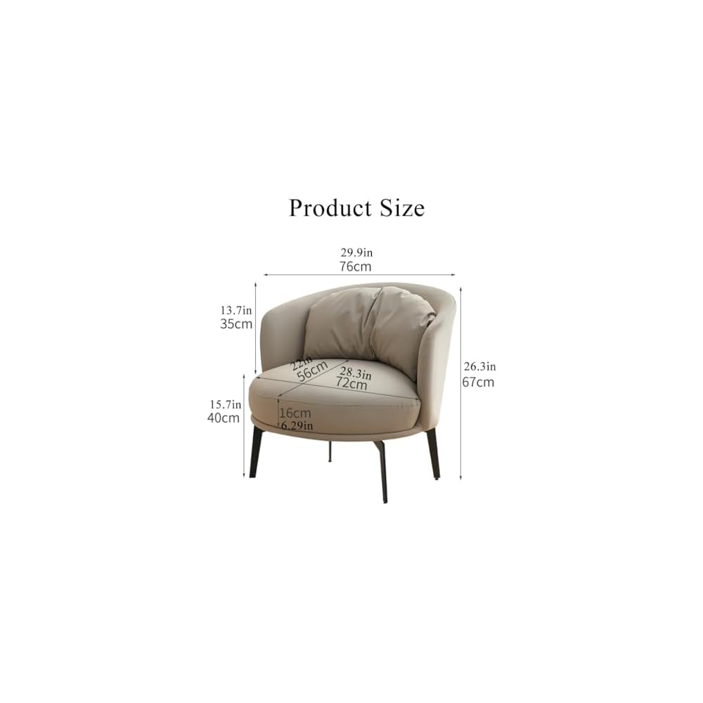 Nordic Padded Cushion Accent Chair for Living Room,Mid Century Armchair with Arc Back,Lounge Reading Chairs Soft Pillow,Single Sofa Chair for Balcony(Brown)
