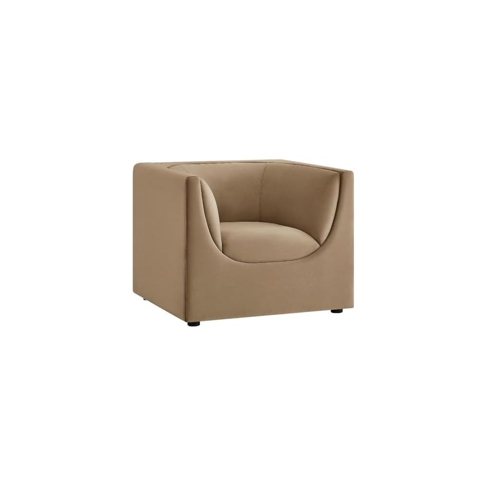 Modway Hilda Modern Curved Back Performance Velvet Armchair in Taupe – Plush Upholstered Accent Chair for Living Room, Apartment, Office