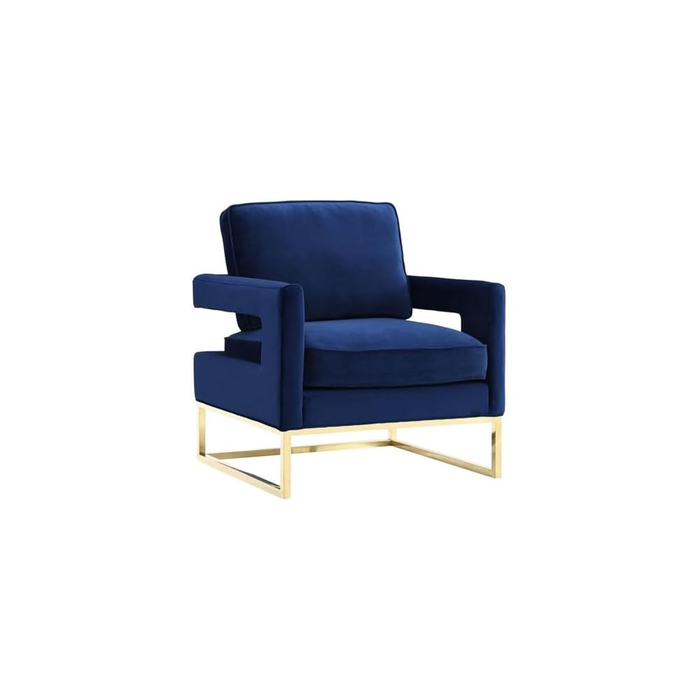 TOV Furniture The Avery Collection Modern Style Living Room Den Leather Upholstered Armchair with Gold Legs, Navy