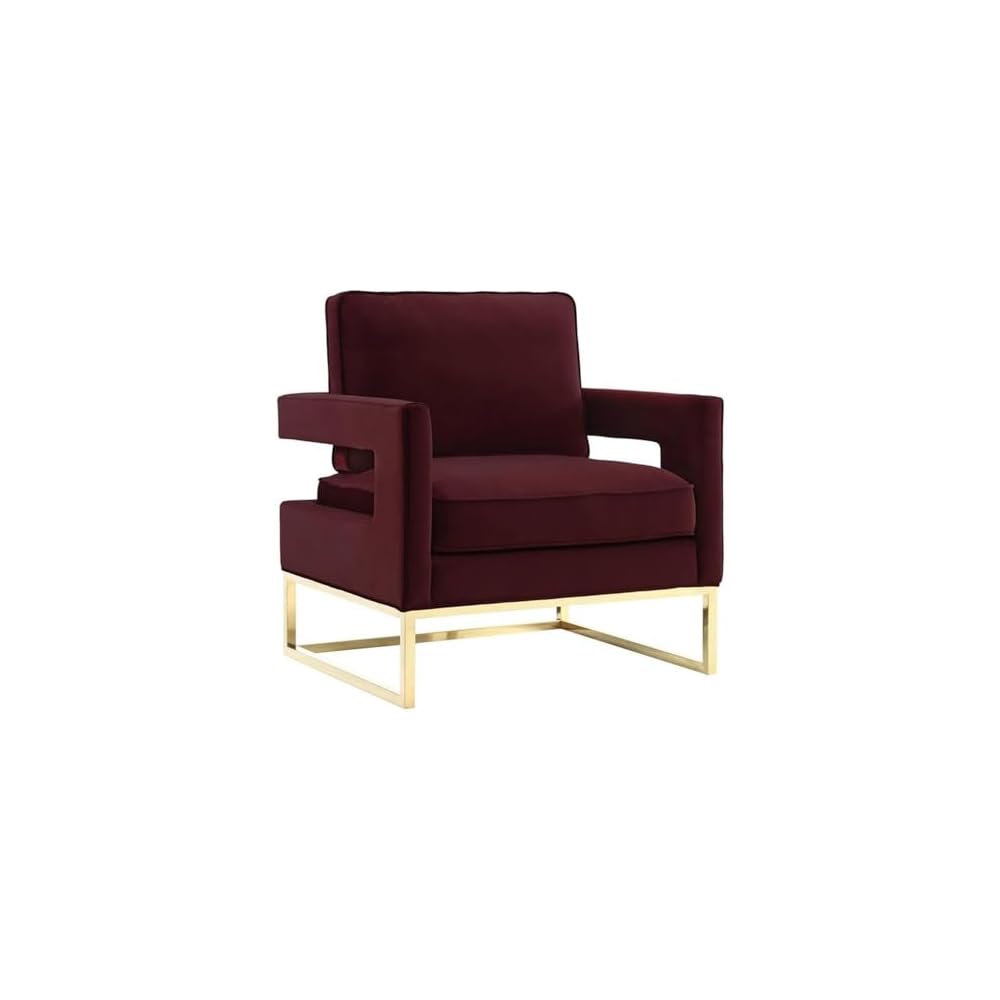 TOV Furniture The Avery Collection Modern Style Living Room Den Leather Upholstered Armchair with Gold Legs, Navy