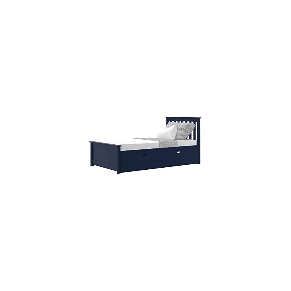 Max & Lily Twin Bed, Wood Bed Frame with Headboard for Kids with Trundle, Slatted, Blue