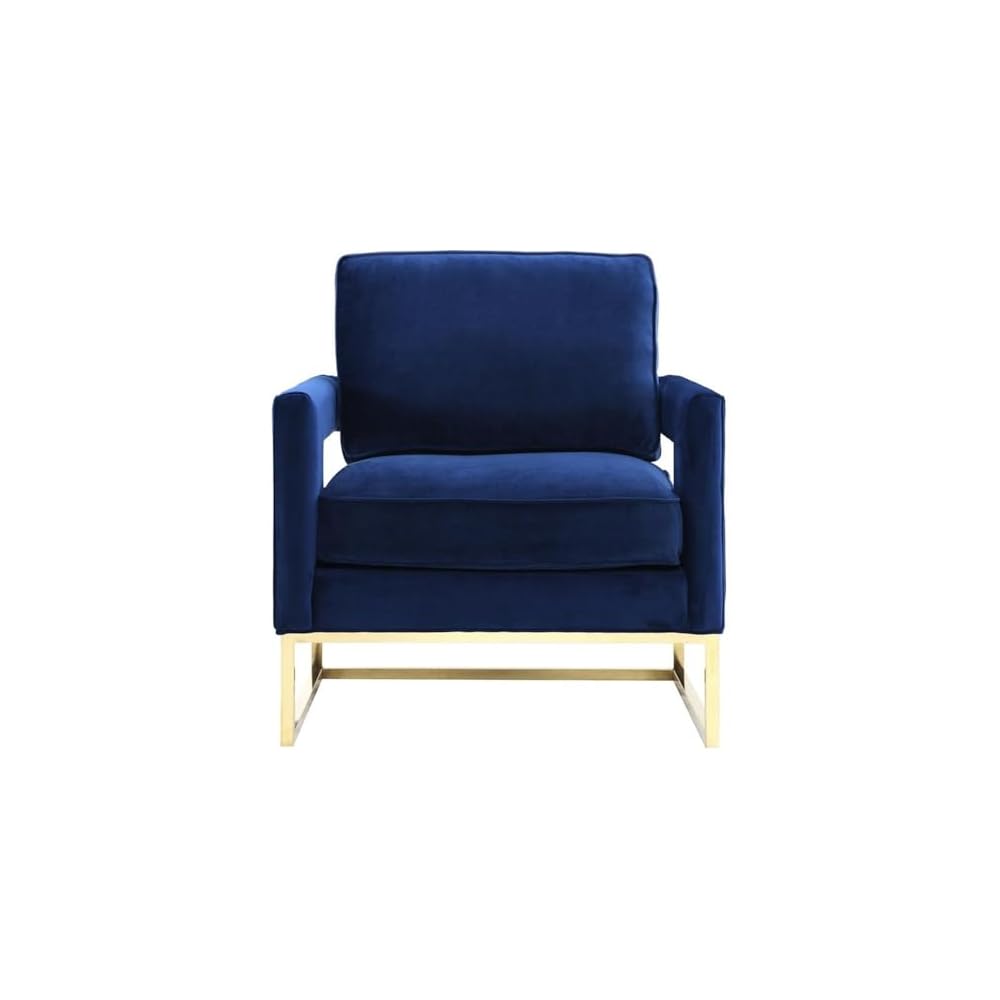 TOV Furniture The Avery Collection Modern Style Living Room Den Leather Upholstered Armchair with Gold Legs, Navy