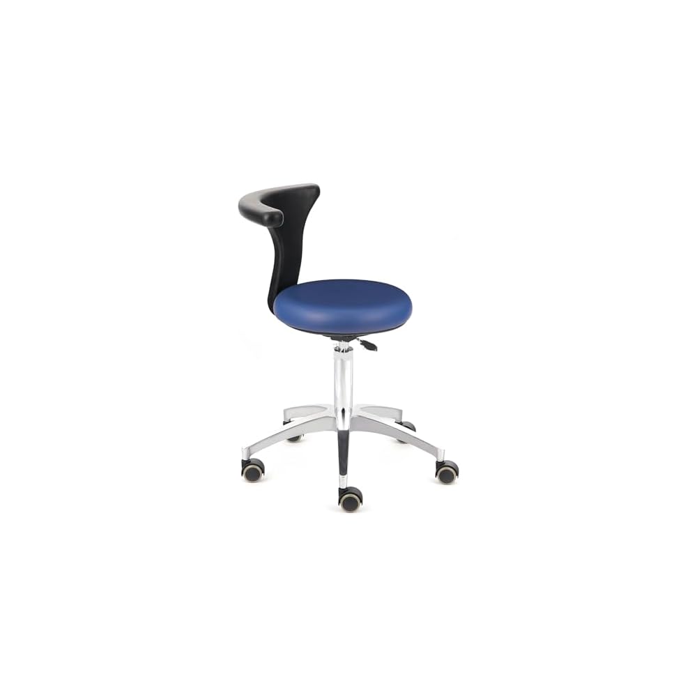 Multi-Purpose Adjustable Rolling Stools Chair Adjustable Mobile Chair Metal Base Portable PU Leather Blue