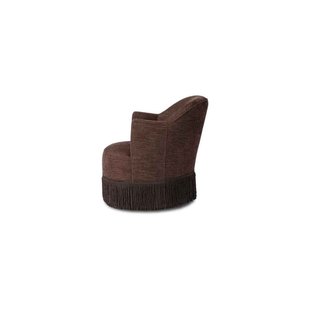 Brown Velvet Swivel Accent Chair with Bullion Fringe, Traditional Lounge Chair