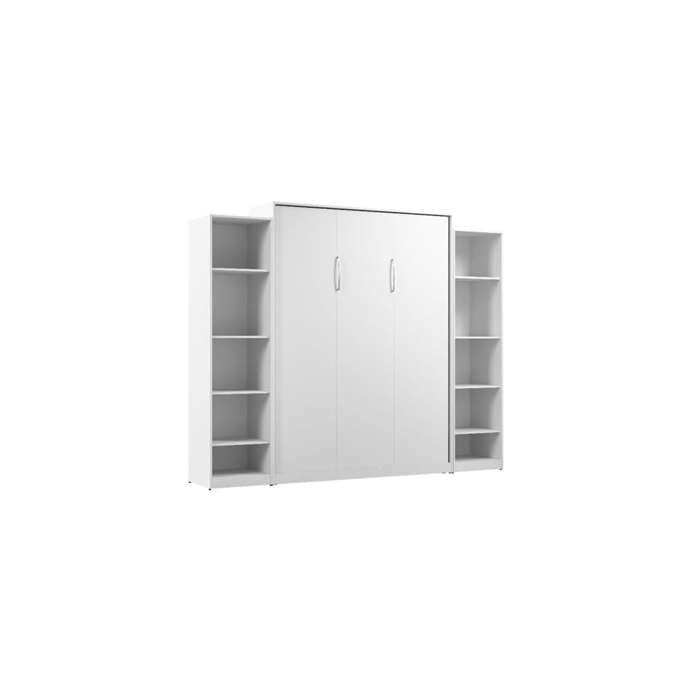Pemberly Row Queen Murphy Bed with Closet Organizers, Engineered Wood, White Finish, Dual Piston Fold System, Storage Cabinets, Space-Saving Design, 85.63" H x 104.41" W x 91.16" D
