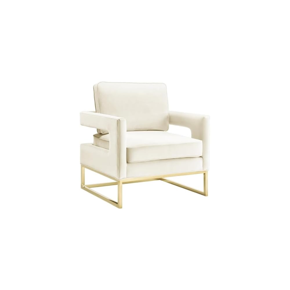 TOV Furniture The Avery Collection Modern Style Living Room Den Leather Upholstered Armchair with Gold Legs, Navy