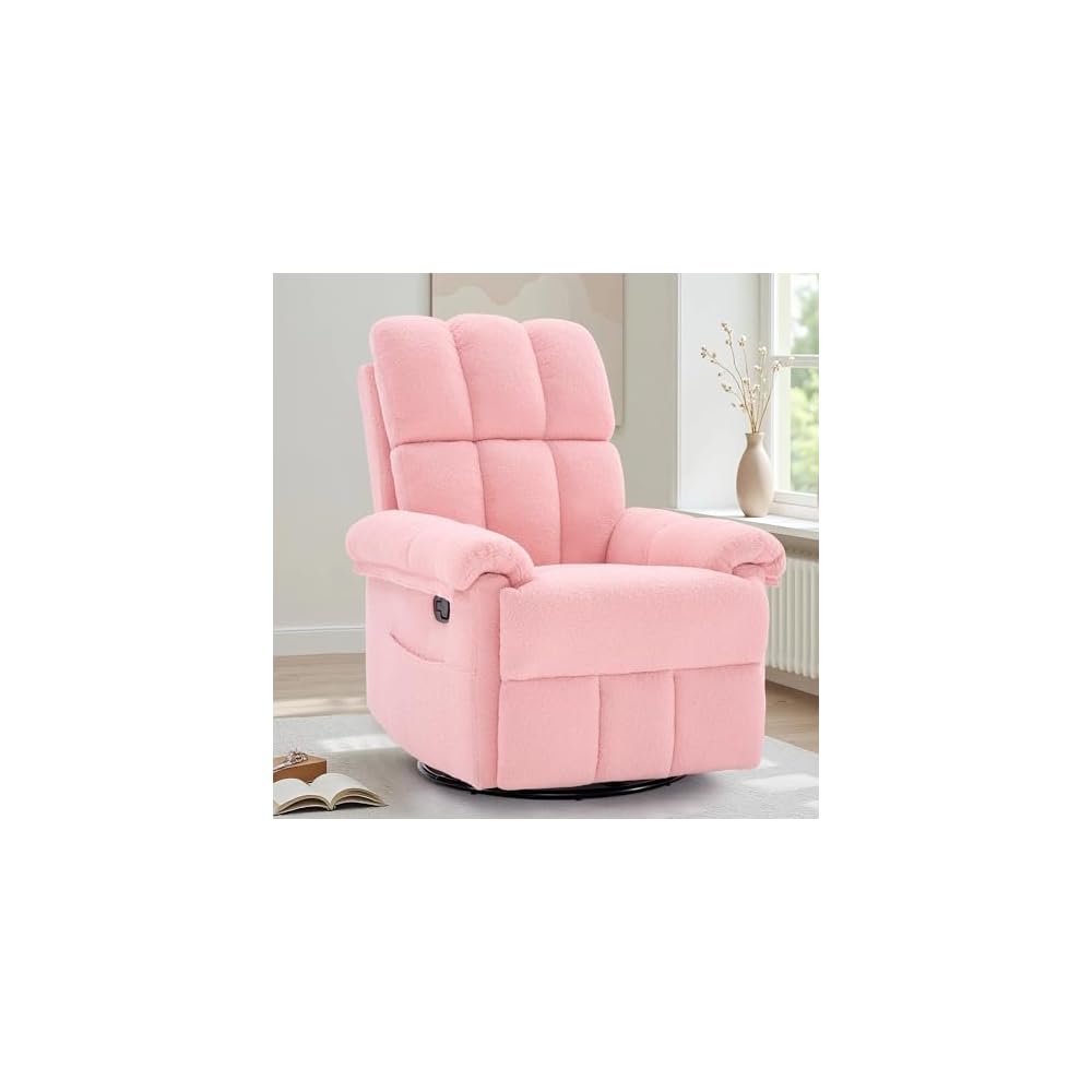 Korser Recliner Chair, Swivel Rocker Recliner Chair for Adults, Small Recliners for Small Spaces, Upholstered Manual Recliner with Side Pockets, Nursery Rocking Chair for Living Room, Chenille, Beige