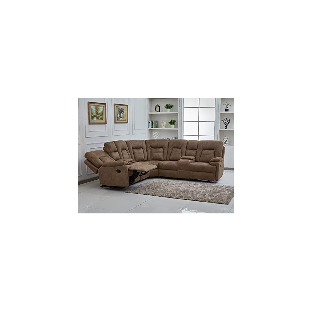 Betsy Furniture Large Microfiber Reclining Sectional Living Room Sofa in Latte 8038