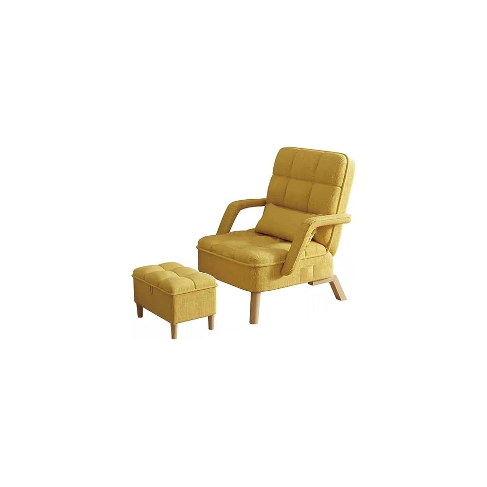 Modern Brown Bedroom Sofa Chair with Soft Cushion & Ottoman Stylish Recliner Armchair with Pillow Upholstered Living Room Lounge Seat on Wooden Legs