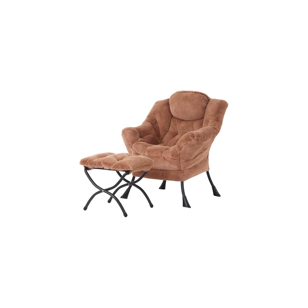 Welnow Lazy Chair with Ottoman, Reading Chair with Footrest,Dark Grey