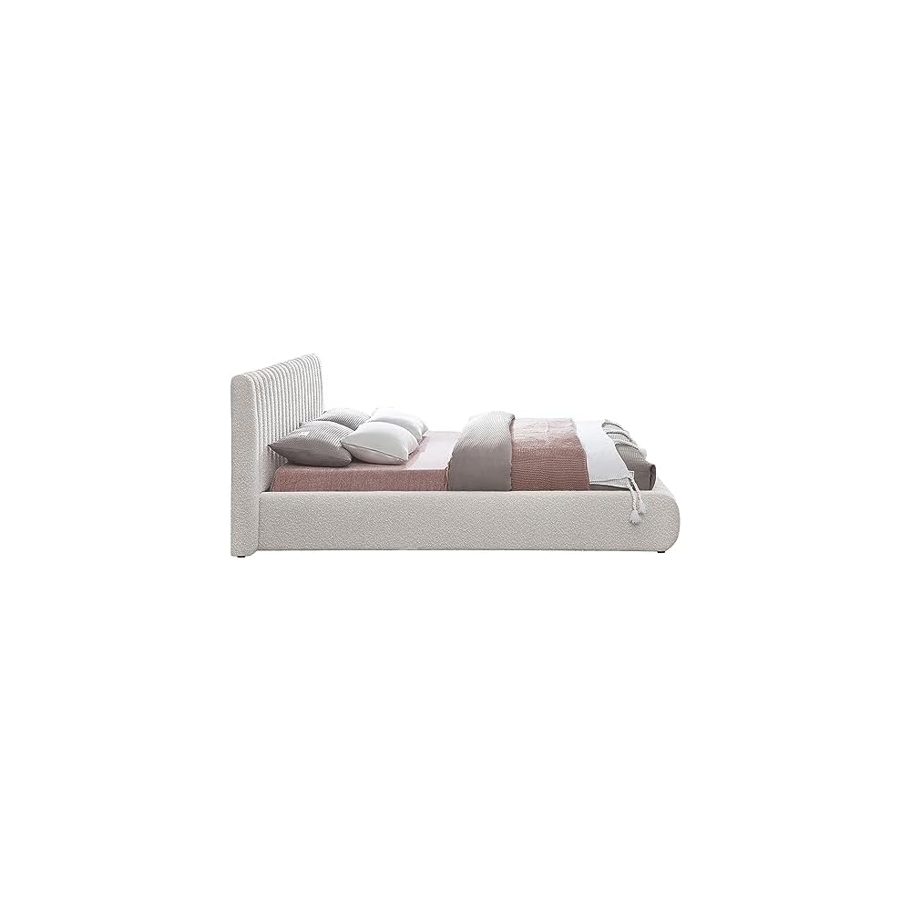 Meridian Furniture NashCream-K Nash Collection Modern | Contemporary Boucle Fabric Upholstered King Bed with Rich Cream Boucle Fabric and Deep Channel Tufting, 89" W x 91" D x 38" H, Cream, King
