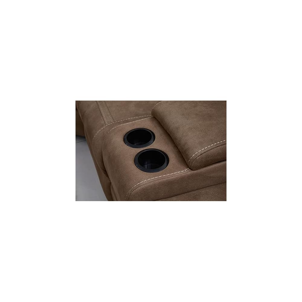 Betsy Furniture Large Microfiber Reclining Sectional Living Room Sofa in Latte 8038