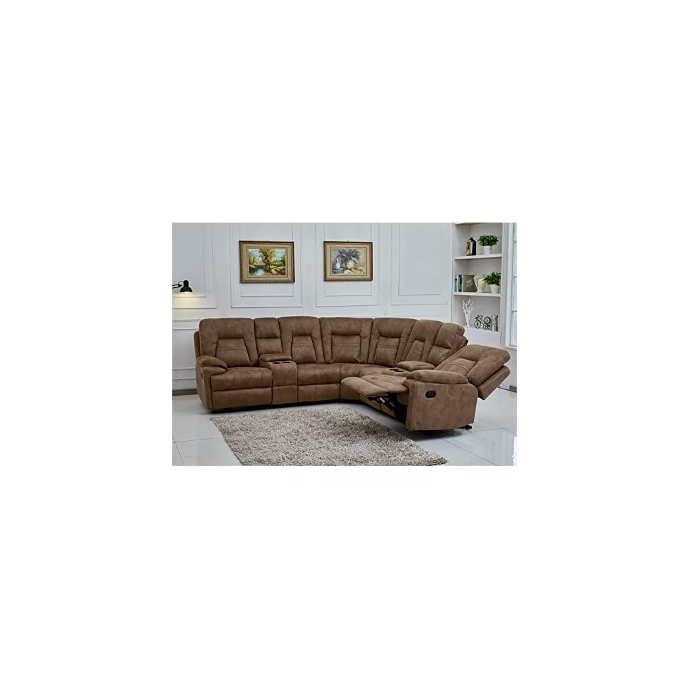 Betsy Furniture Large Microfiber Reclining Sectional Living Room Sofa in Latte 8038