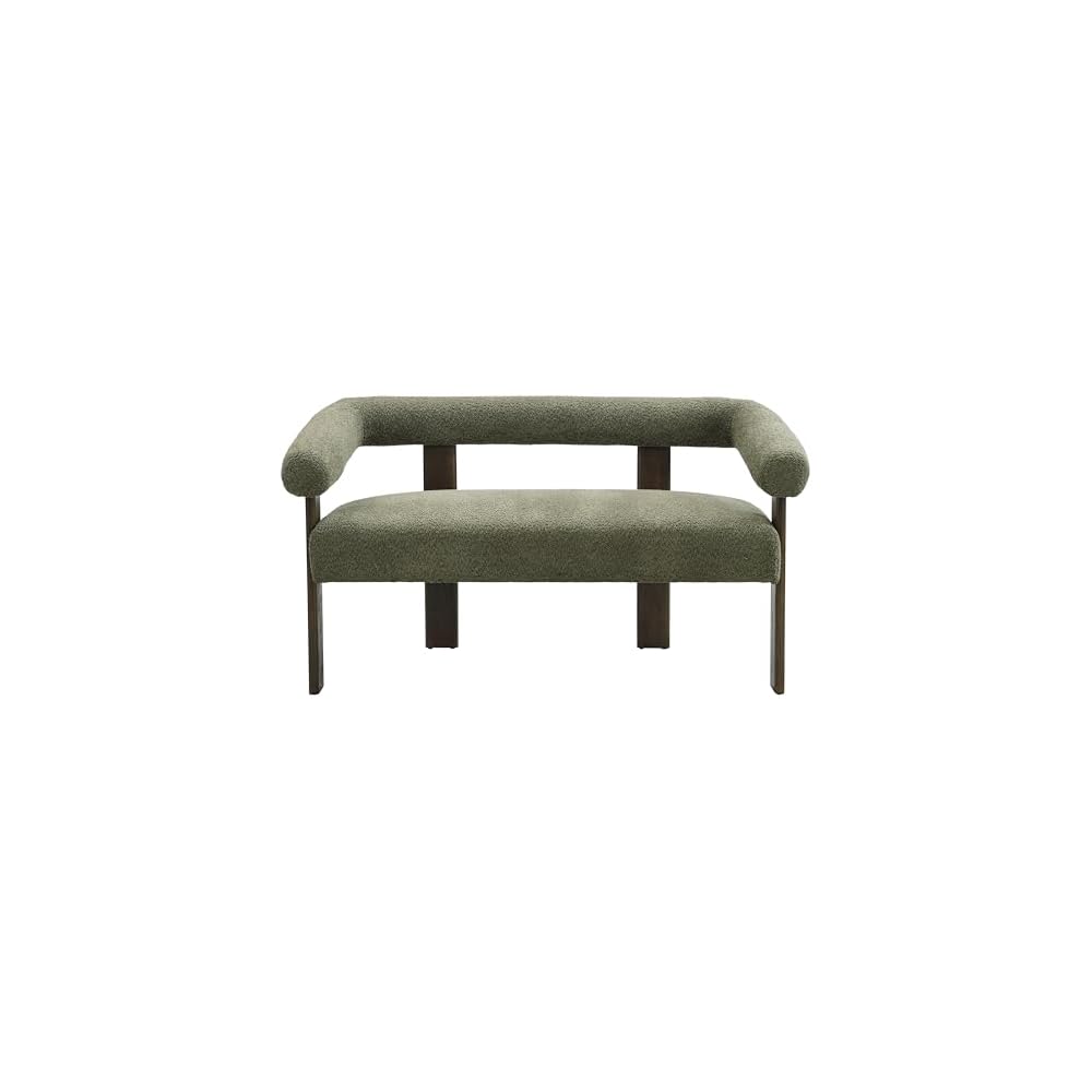 Christopher Knight Home Celen Modern Boucle Fabric Upholstered Loveseat with Round Armrest and Rubberwood Frame, Comfy Living Room 2-Seater Sofa, Space-Saving Couch for Hotel/Apartment, Green+Brown