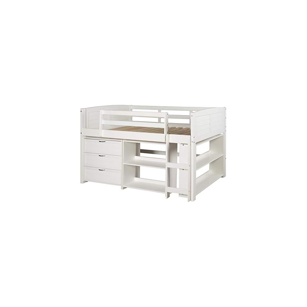 Donco Kids Louver Panel Twin Modular Low Loft Bed in White Finish - Combo Set B