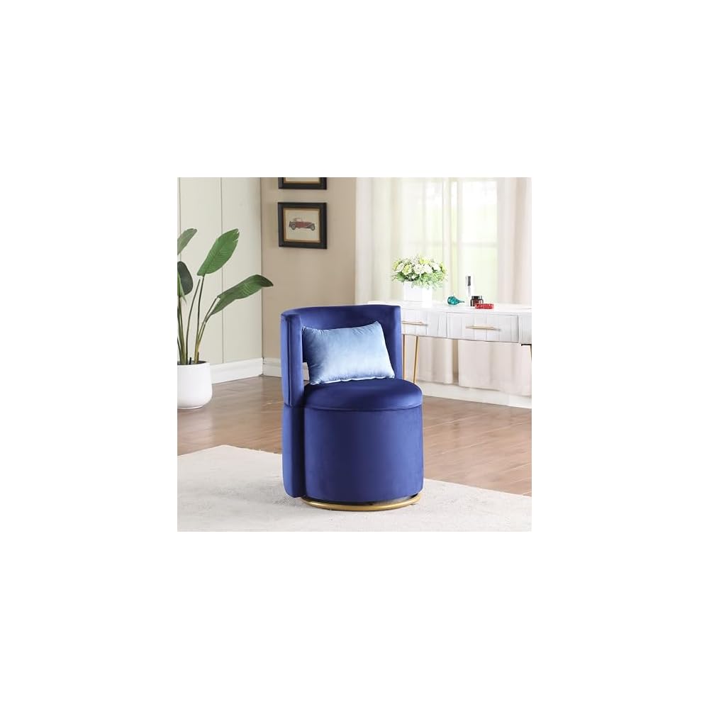 Swivel Accent Chair with Storage Velvet Round Barrel Chair with Metal Base Swivel Lounge Club Chair for Living Room Bedroom Nursery Room Blue