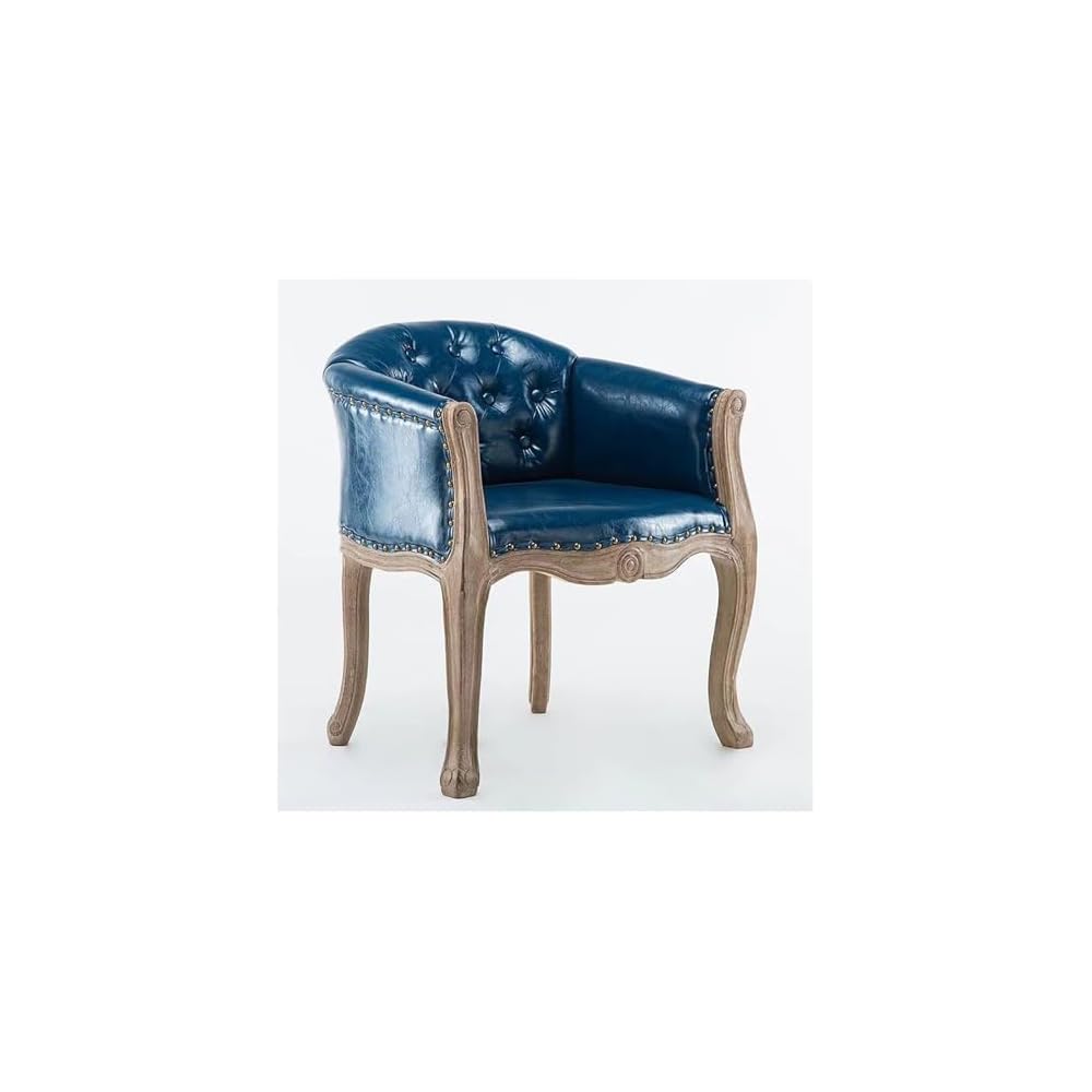 Lounge Chair Nordic Style Solid Wood Leather Recliner Chair American Style Vintage Distressed French Country Barrel Upholstered Armchair Fabric Ergonomic Single for Living Balcony Bedroom Whiskey Bar