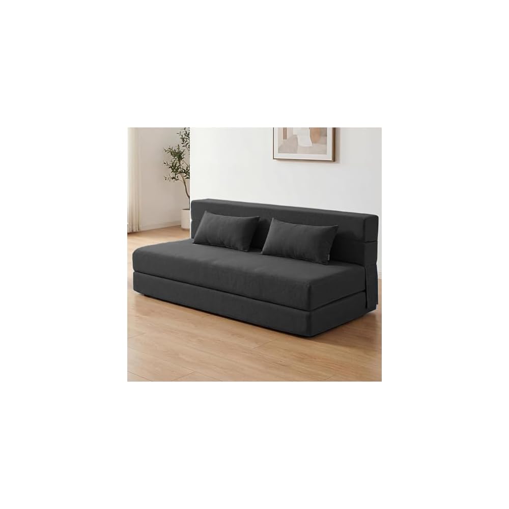 SUYOLS Convertible Folding Sofa Bed - Chair Bed Sleeper with Pillow, Modern Linen Fabric Fold Out & Futon Couch, Foldable Mattress for Living Room/Dorm/Guest Use/Home Office, Queen Size, Dark Gray