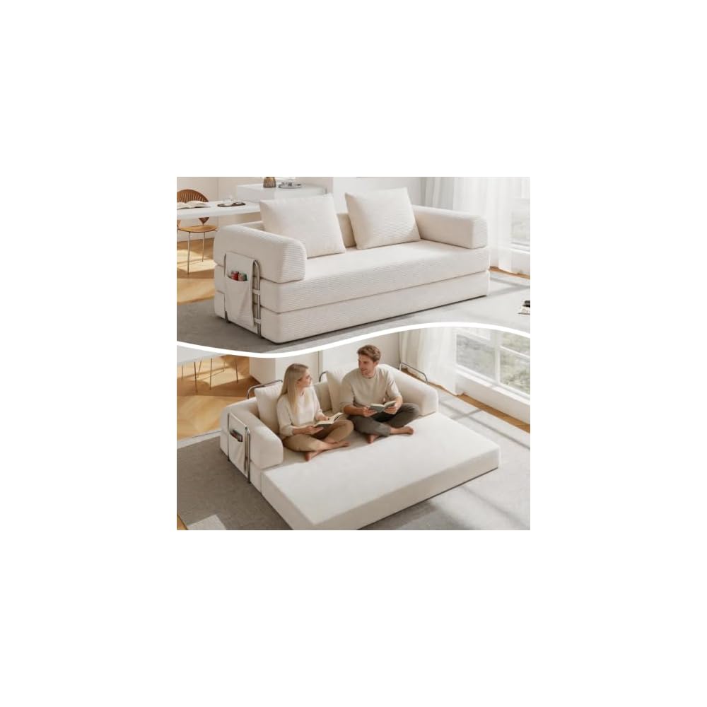 78" Convertible Sofa Bed, 5-in-1 Corduroy Futon Couch with Storage Pocket