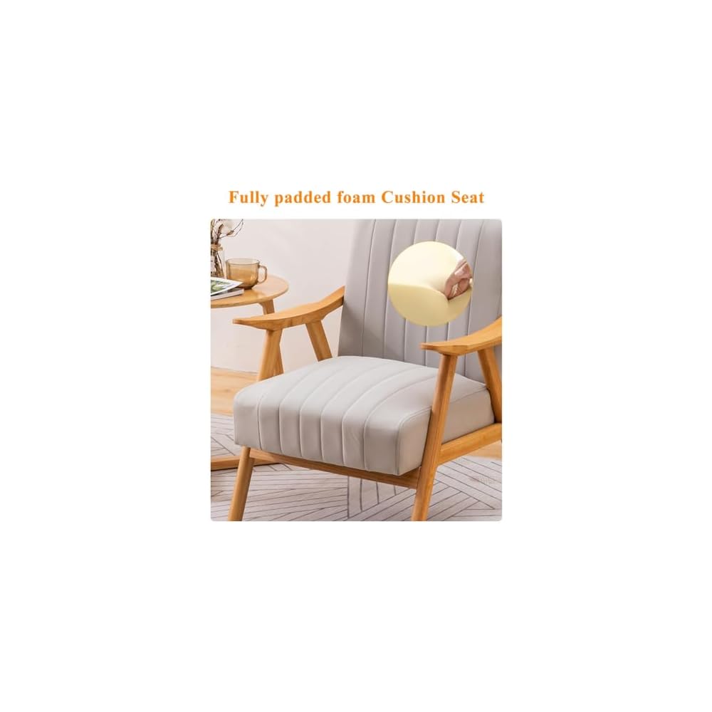 Upholstered Reading Chair Solid Wood Armchair Living Room Single Sofa Lounge Chairs Thick Cushion,Mid-Century Accent Chair with High Back for Waiting Room(/Grey)