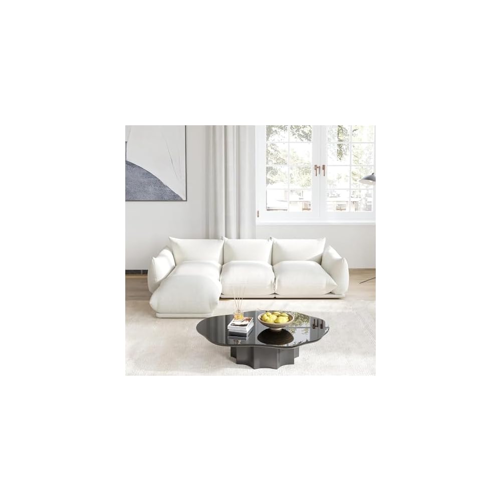 JACH 103" L-Shaped Sectional Couch, Minimalist Chenille Modular Sofas Couches, Mid-Century Couch Sectionals with Reversible Chaise Ottoman for Living Room, Office, Apartment, White
