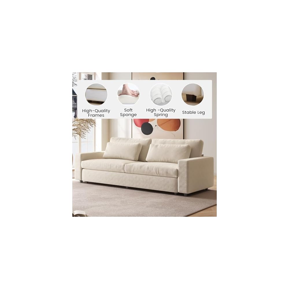 Guyii 104.72" Oversized Sofa, Extra-Wide & Deep Loveseat Sofa, 3 Seater Sofa with 2 Pillows, Modern Polyester Sofa Couch for Living Room, Bedroom, Home, 330 Lbs Capacity