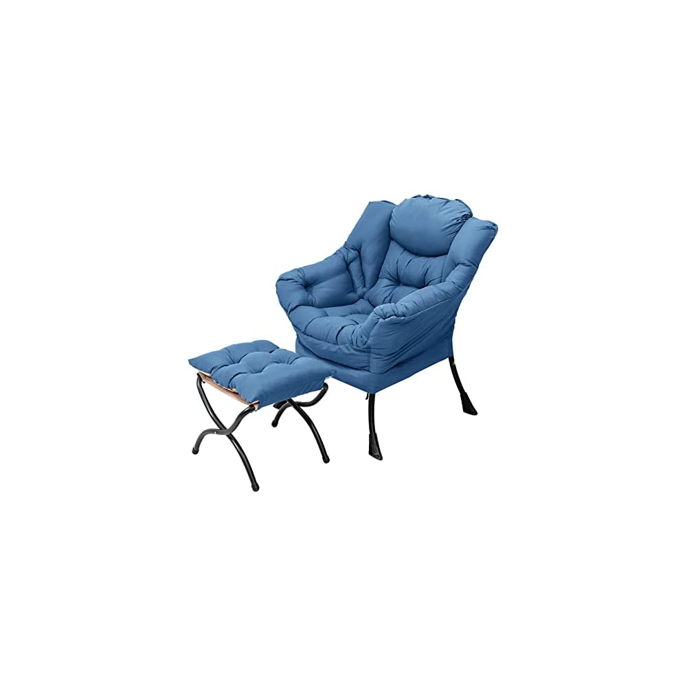 Welnow Lazy Chair with Ottoman, Reading Chair with Footrest,Dark Grey