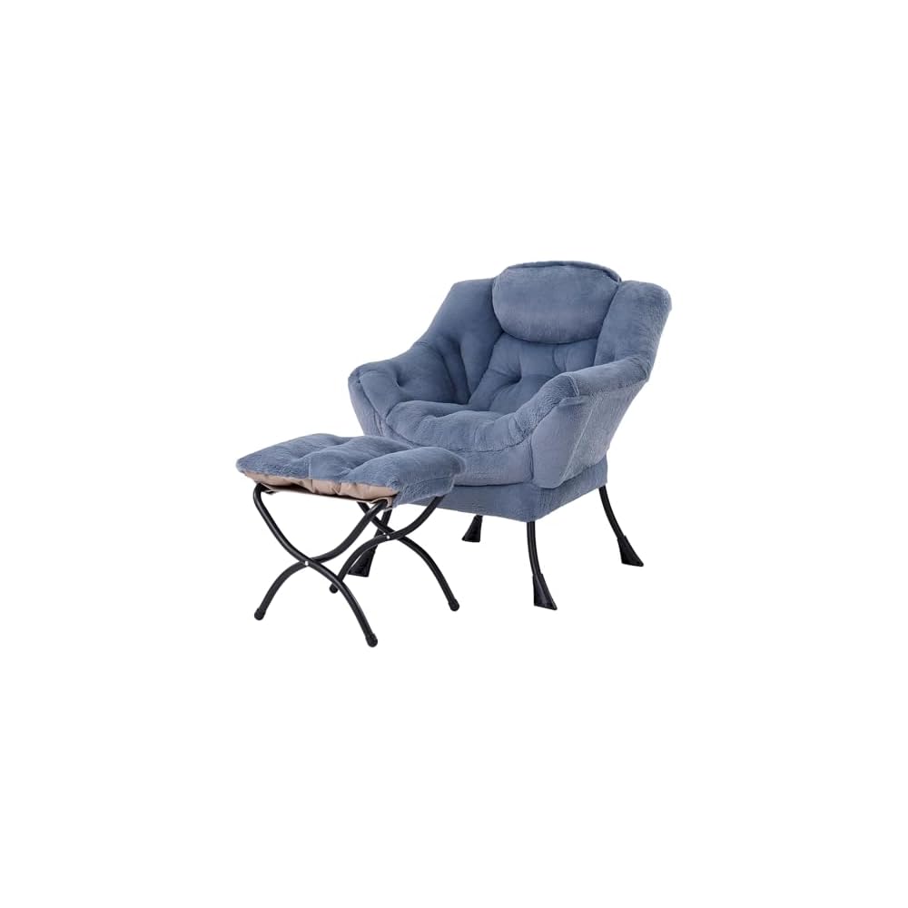 Welnow Lazy Chair with Ottoman, Reading Chair with Footrest,Dark Grey