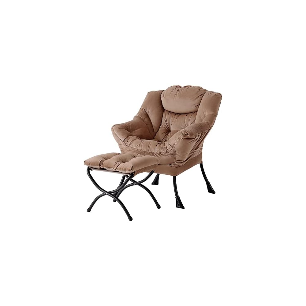 Welnow Lazy Chair with Ottoman, Reading Chair with Footrest,Dark Grey