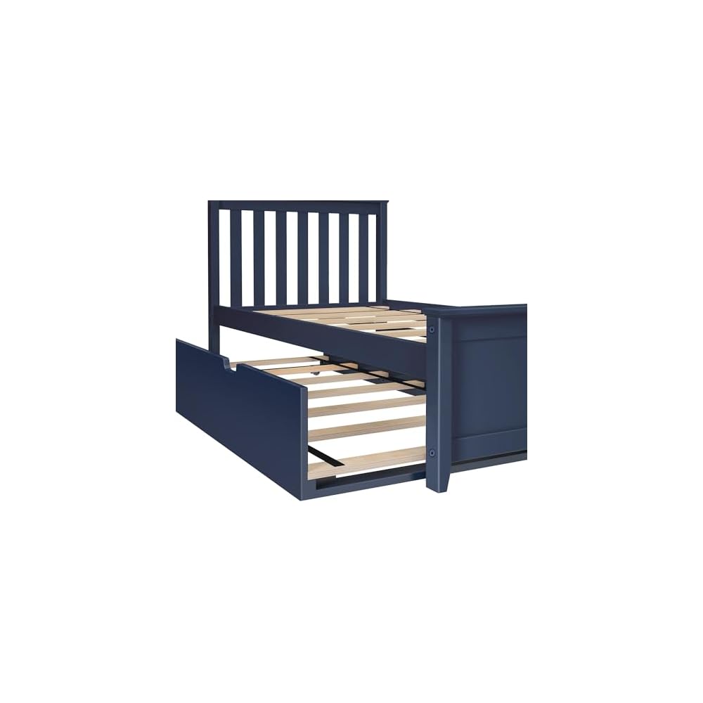 Max & Lily Twin Bed, Wood Bed Frame with Headboard for Kids with Trundle, Slatted, Blue