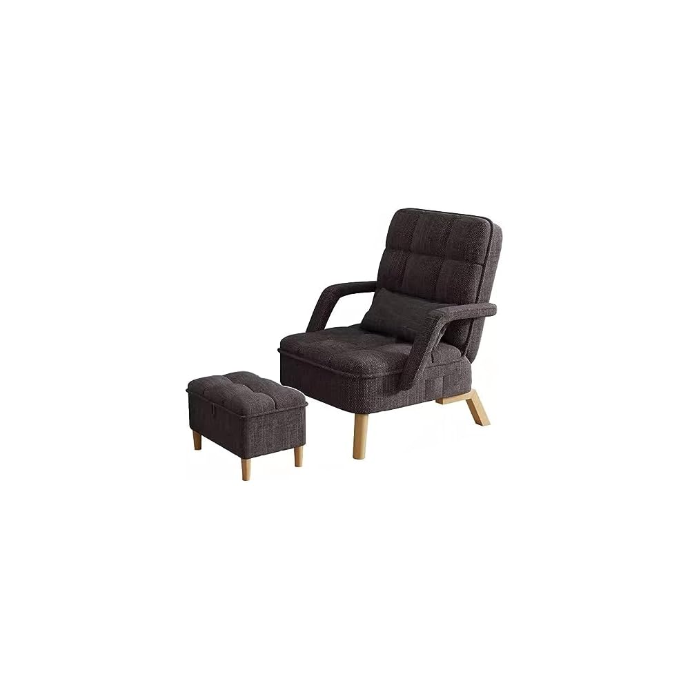 Bedroom Sofa Chair,Soft Cushion and Ottoman,Modern Armchair with Pillow Recliner Chair,Living Room Side Chair with Lounge Seat and Wood Legs,Upholstered Relaxing Chair (Color : Brown)