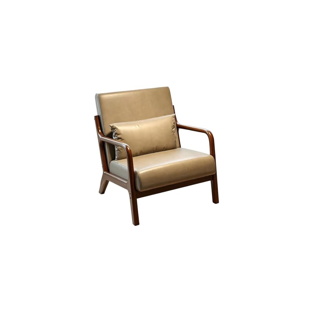 Mid Century Modern PU Chair Wide Curved Armchair Lounge Accent Chair