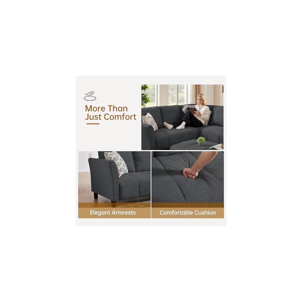 Modular Sectional Sofa, L-Shaped Sectional Couch with Movable Ottoman, Removable Covers, Comfy Sectionals Set for Living Room,Office (Dark Grey, 6-Seats)