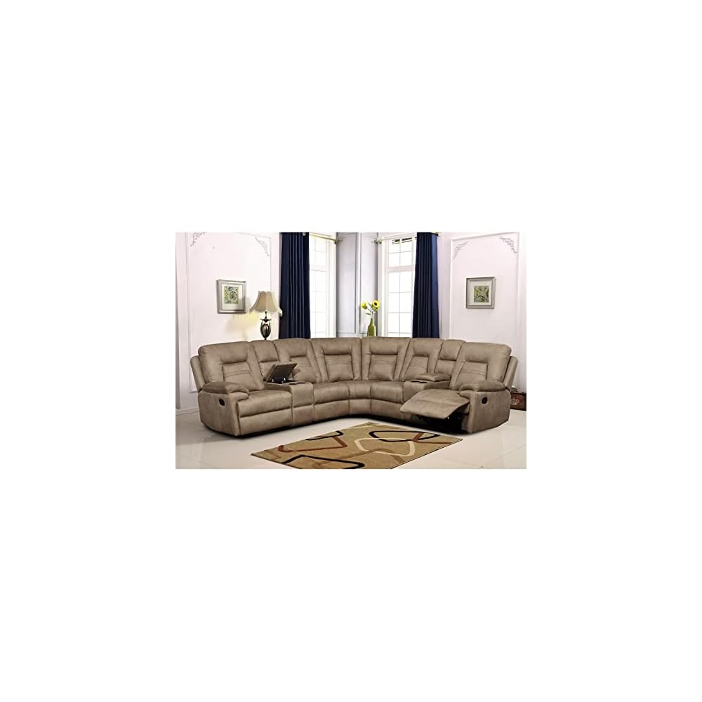 Betsy Furniture Large Microfiber Reclining Sectional Living Room Sofa in Latte 8038