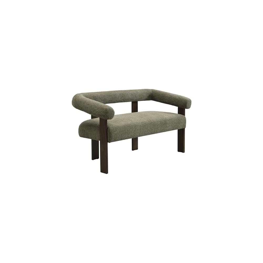 Christopher Knight Home Celen Modern Boucle Fabric Upholstered Loveseat with Round Armrest and Rubberwood Frame, Comfy Living Room 2-Seater Sofa, Space-Saving Couch for Hotel/Apartment, Green+Brown