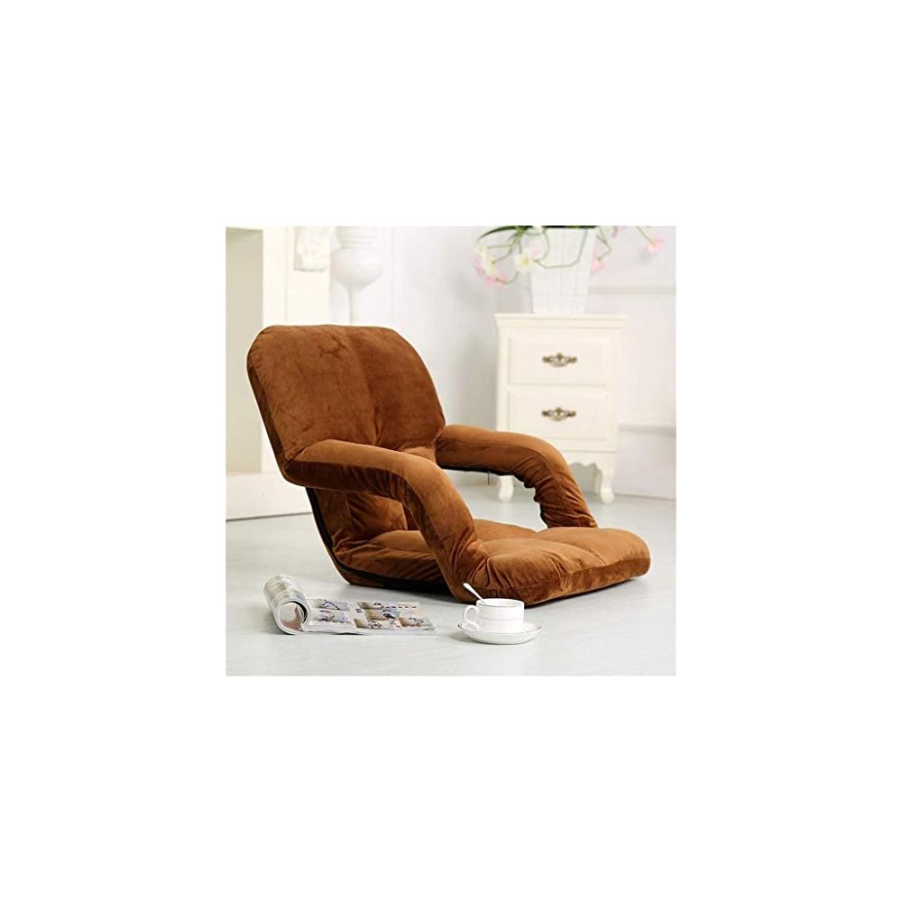Folding Lazy Sofa Floor Chair Lounger Bed with Armrests ，Cotton Thick Steel Frame