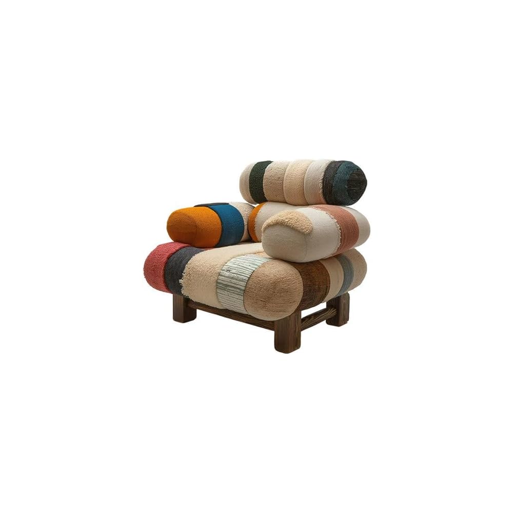 Modern Patchwork Accent Lounge Chair – Nordic Plush Upholstered Armchair with Solid Wood Frame, Artistic Color Block Sofa Chair for Living Room, Bedroom & Creative Interiors
